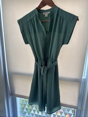 Teal Green Cap-Sleeve Tie-Waist Midi Dress